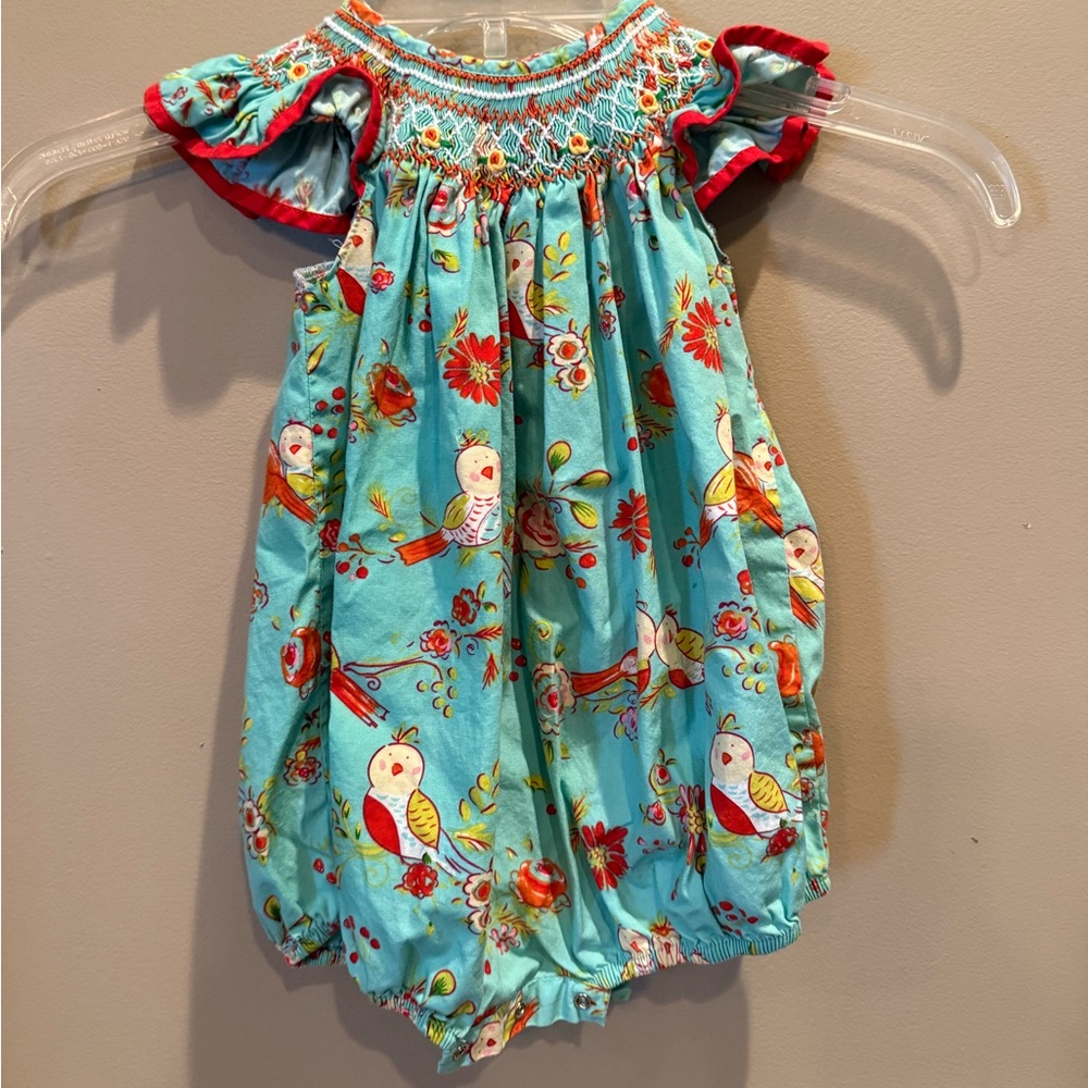 Girl’s Mom and Me Blue Bird Smocked Onesie